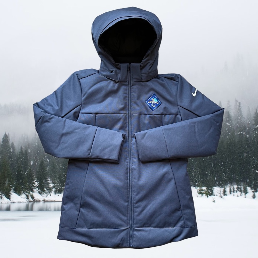 BEIJING OLYMPIC 2022 550 HOODED DUCK DOWN FILL JACKET WOMENS SIZE SMALL FULL ZIP
